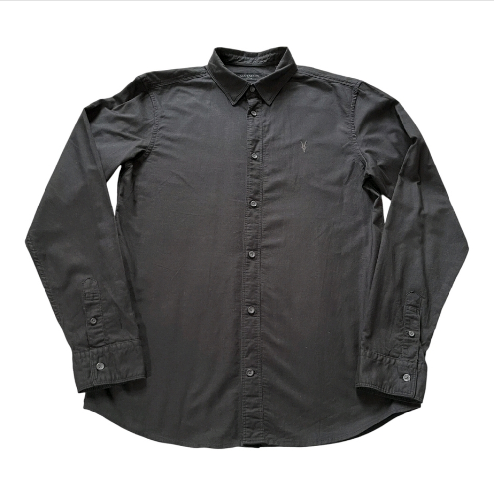 All Saints Shirt Men's Small Black Long Sleeve 100% Cotton Button Down Collar